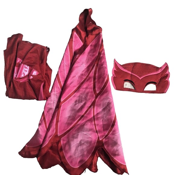 Girl's PJ Mask Owlette Halloween Costume Red & Pink Cape, Mask, & Suit -Sz 4-6x - Picture 3 of 4